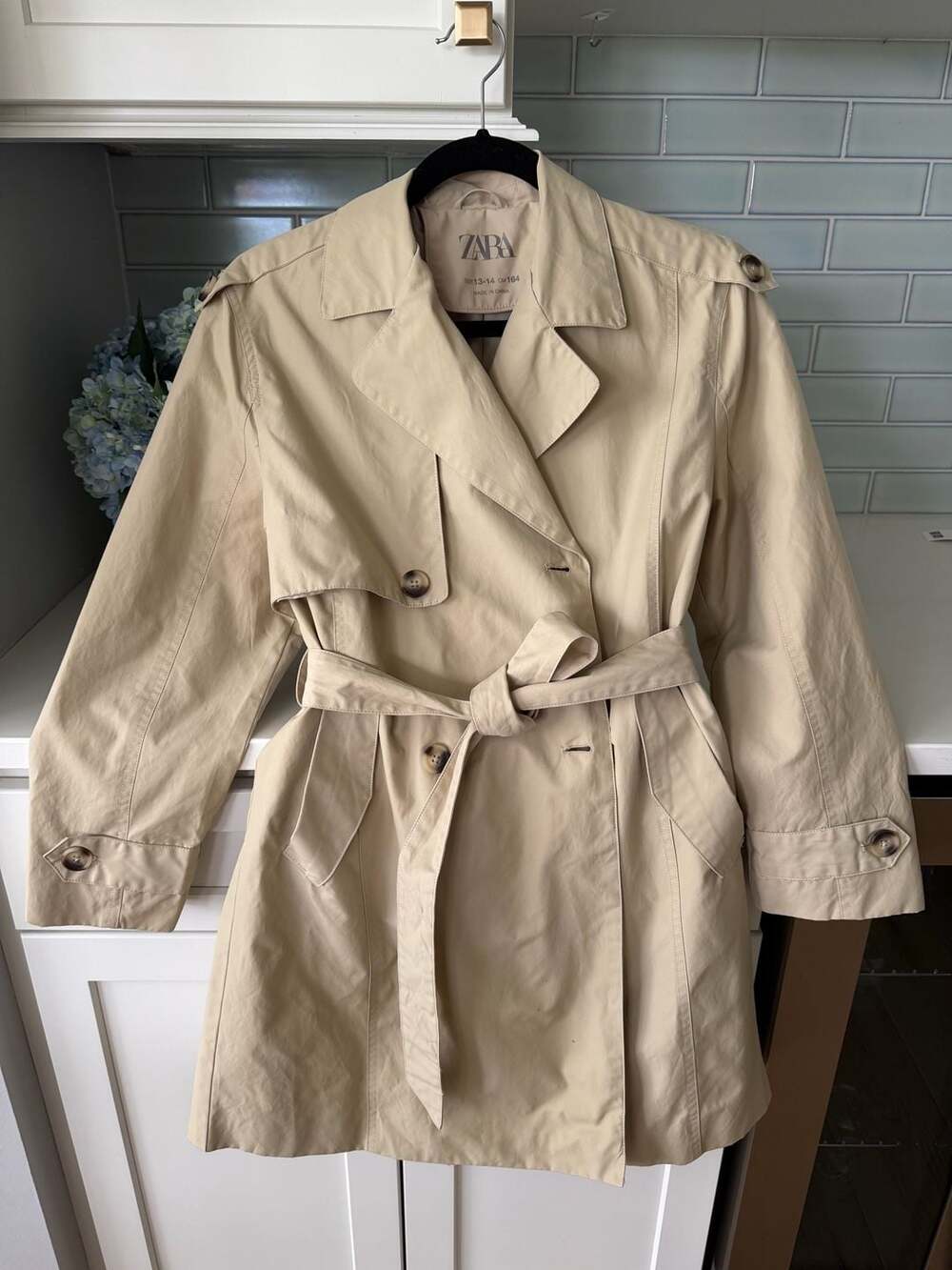 Zara Girls Beige Double-Breasted Tan Trench Coat Size 13-14